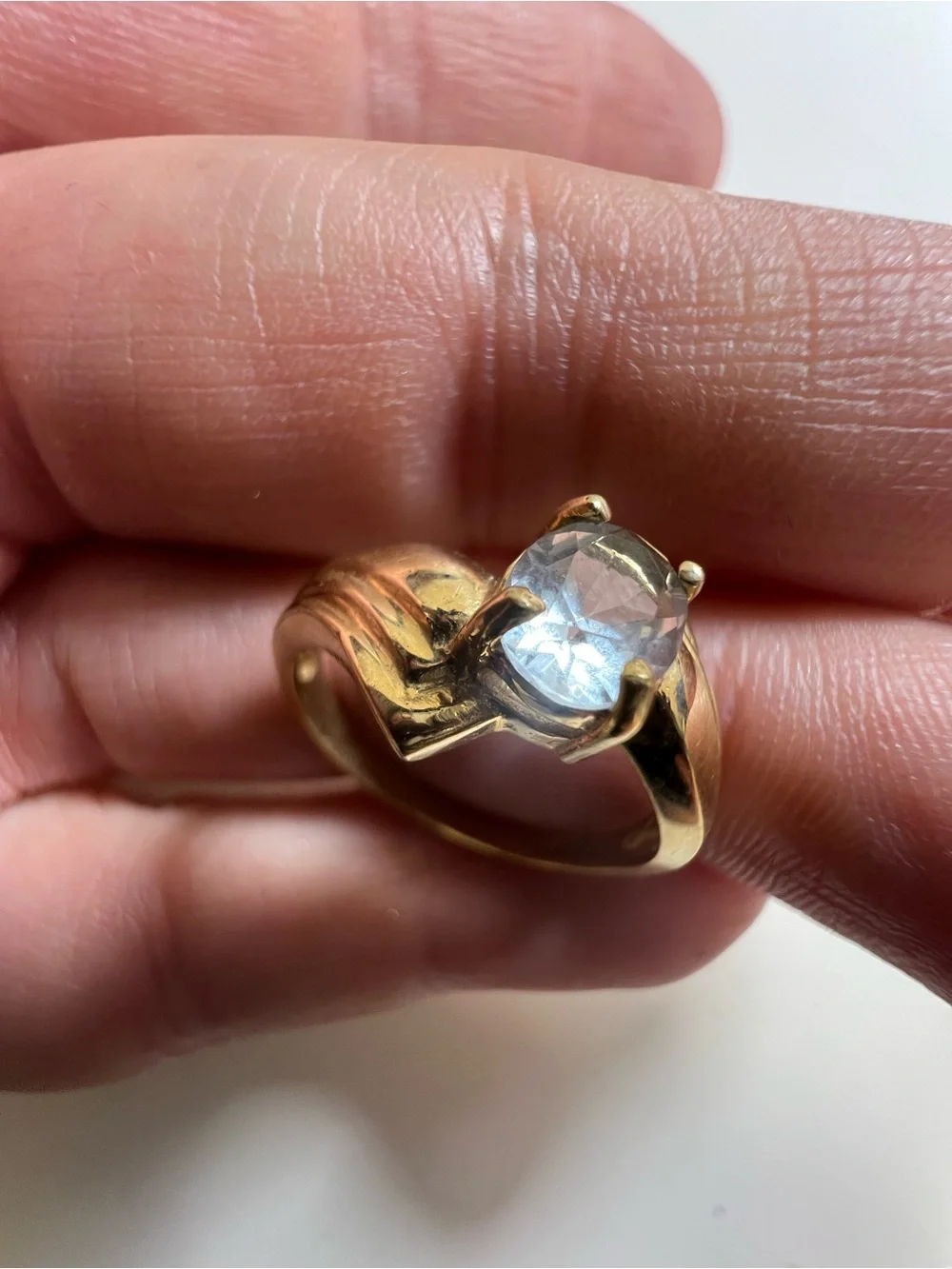 10K Yellow Gold Solitaire Ring with Aquamarine Color Gemstone